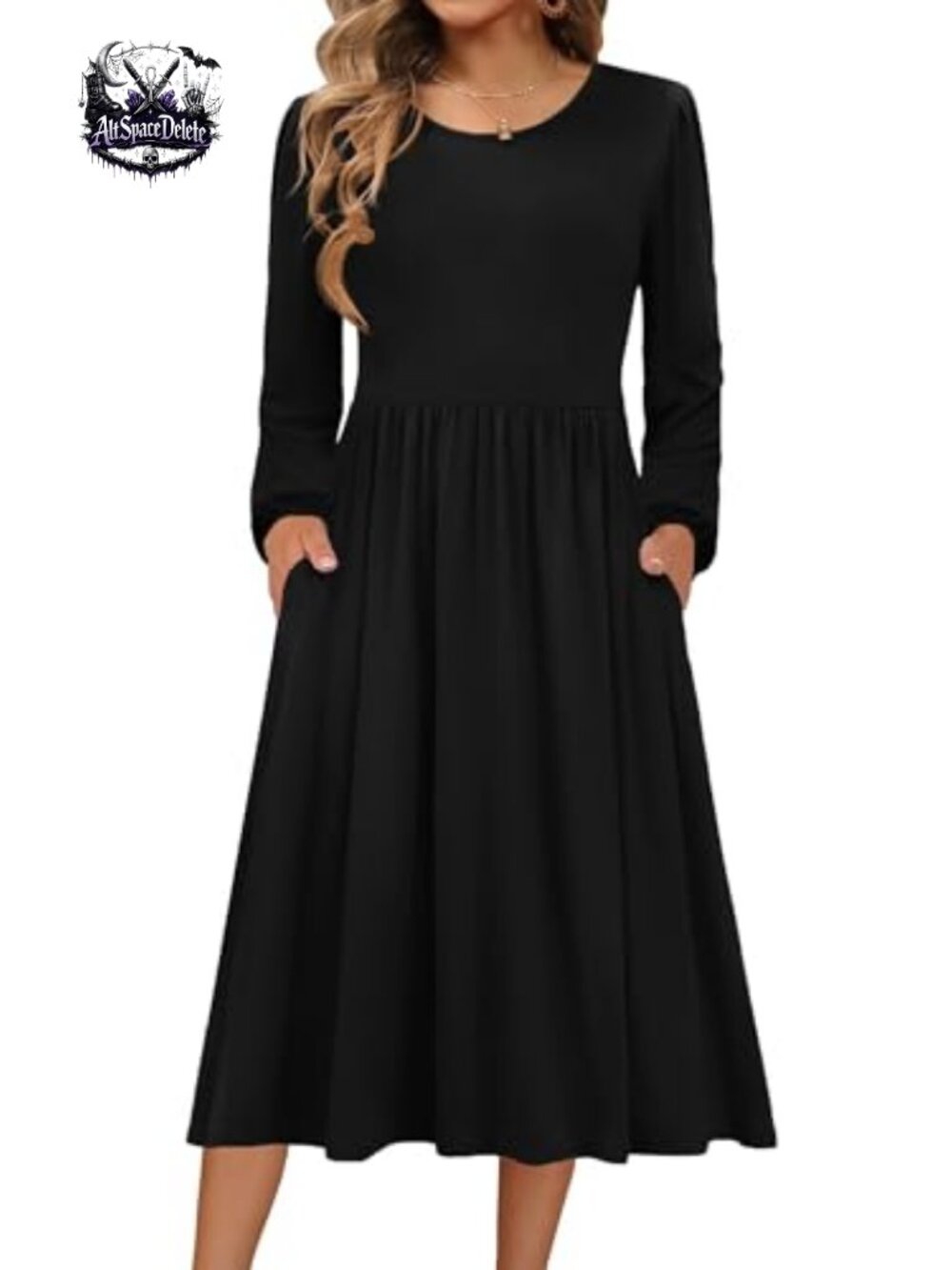 Long Sleeve Midi Dress A-Line Flowy Casual with Pockets